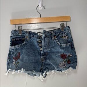 Reformation Denim Shorts with Floral Embroidery
